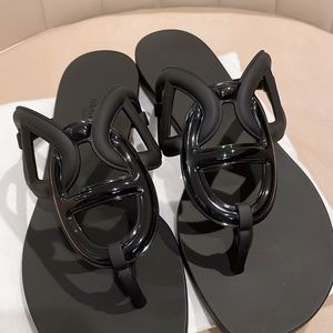 HERMES Rubber Womens Egerie Sandals 7 Black